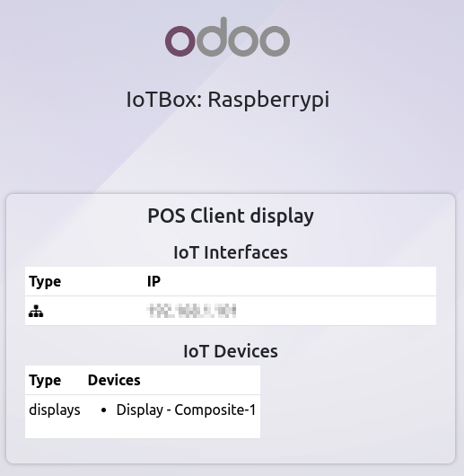 Màn hình POS hiển thị địa chỉ IP của IoT box