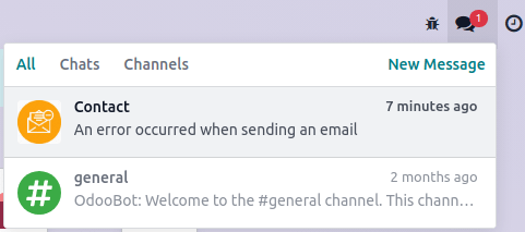 Một email gửi đến liên hệ gặp vấn đề và lỗi được báo cáo trên thanh điều hướng.