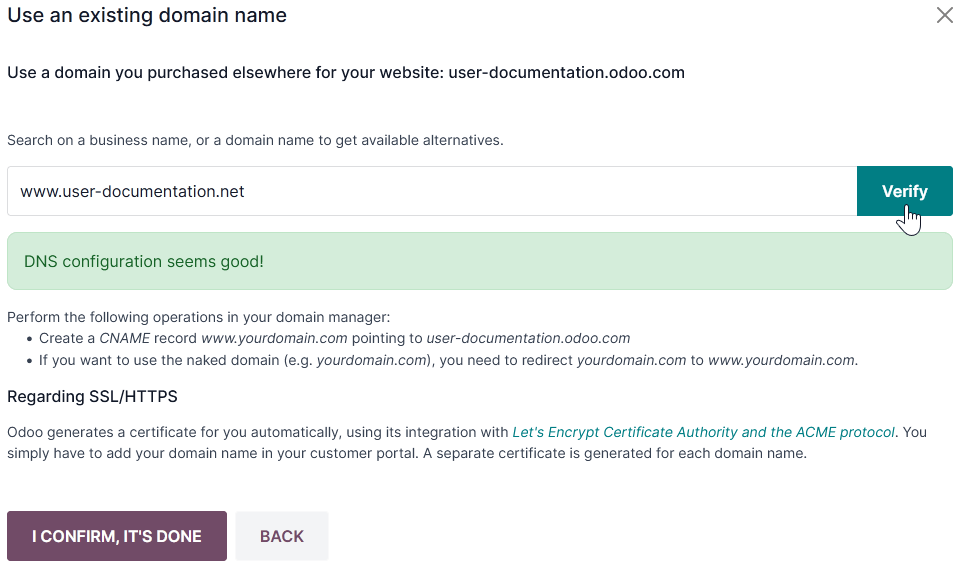 Ánh xạ tên miền vào cơ sở dữ liệu Odoo Online