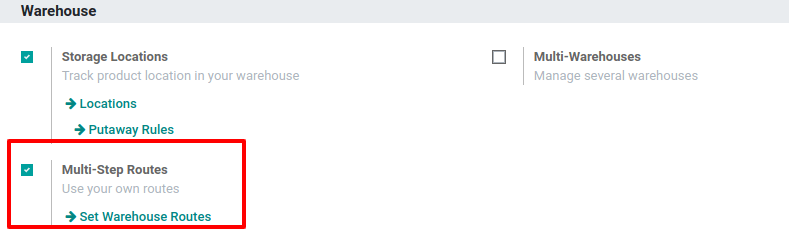 Kích hoạt tính năng Tuyến cung ứng nhiều bước trong Odoo Tồn kho.