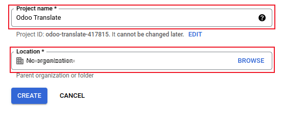Tên dự án và vị trí cho Google OAuth.