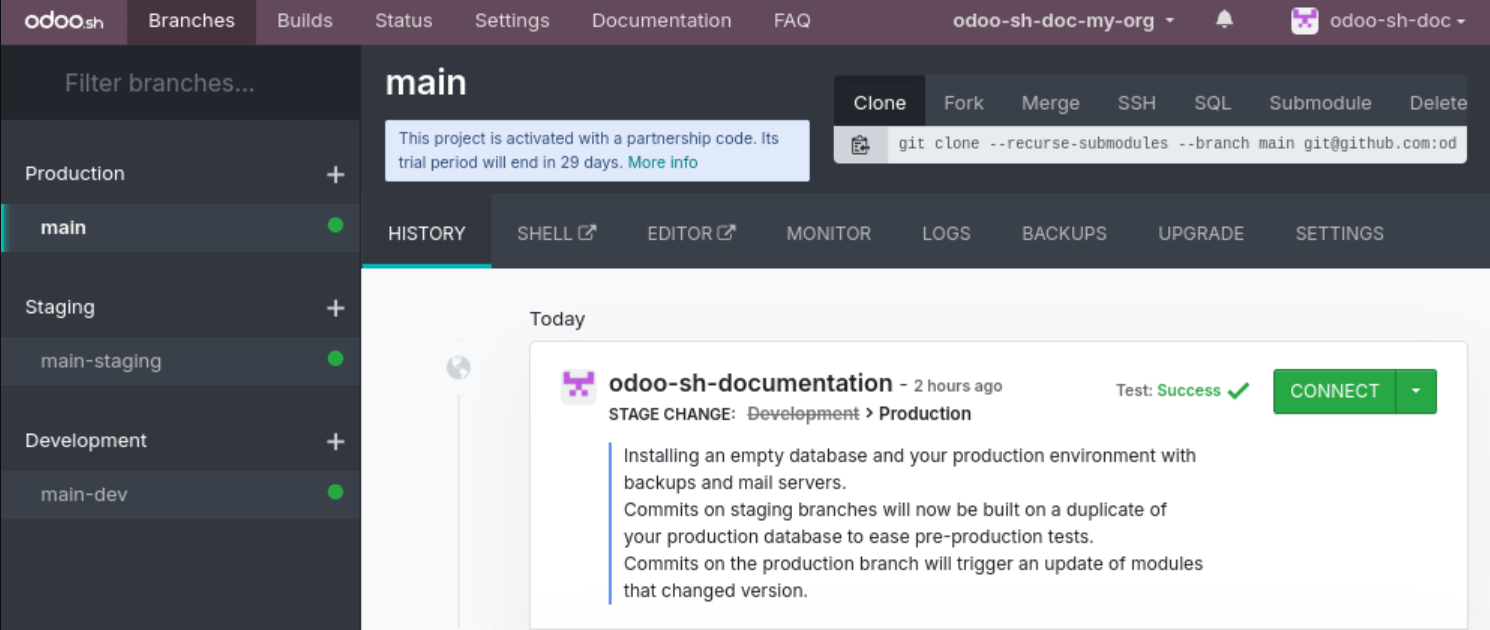 Ví dụ về dự án Odoo.sh