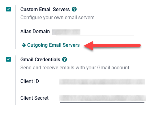 Cấu hình Outgoing Email Servers trong Odoo.