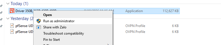 Chạy file cài đặt với quyền quản trị viên