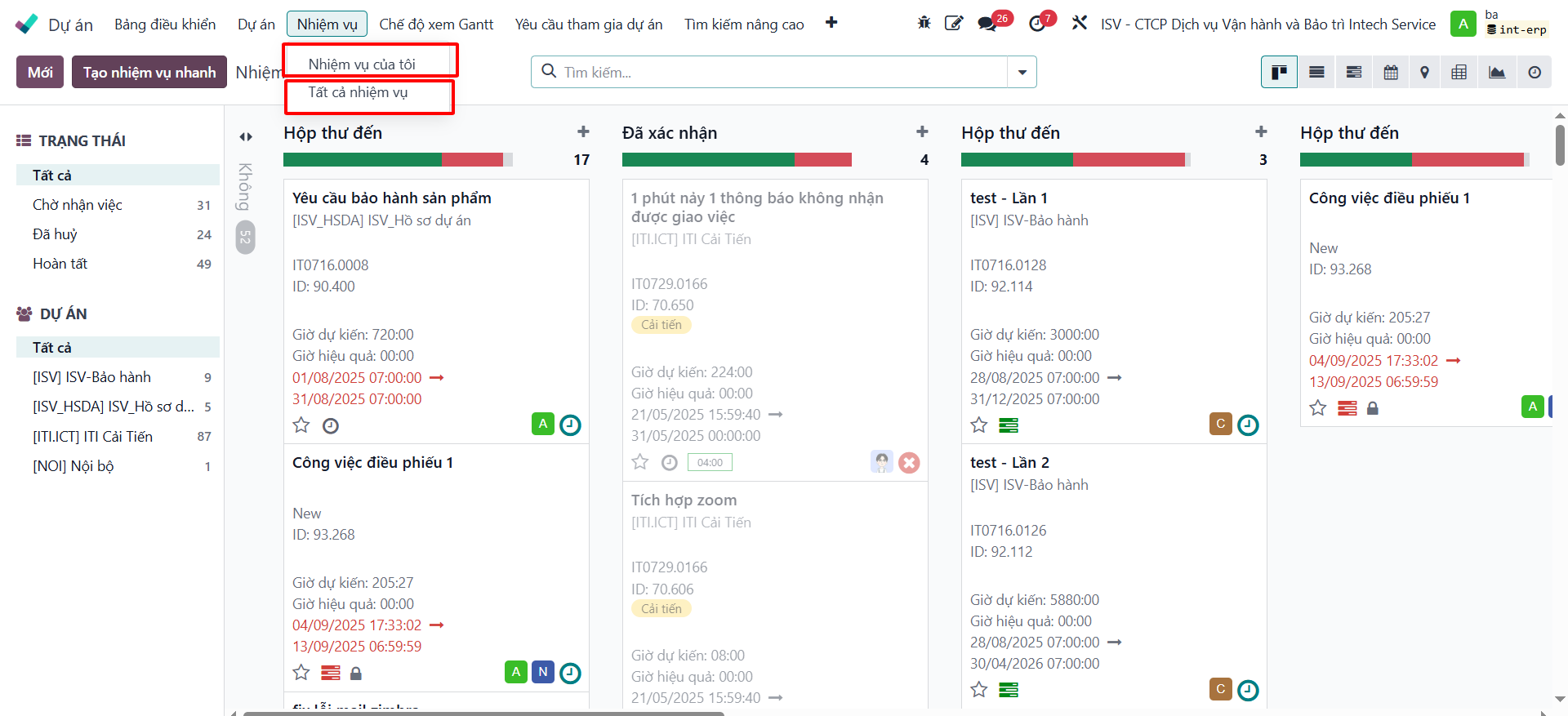 My Tasks and All Tasks navigation menu