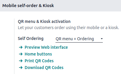 Kích hoạt cài đặt menu QR và kiosk