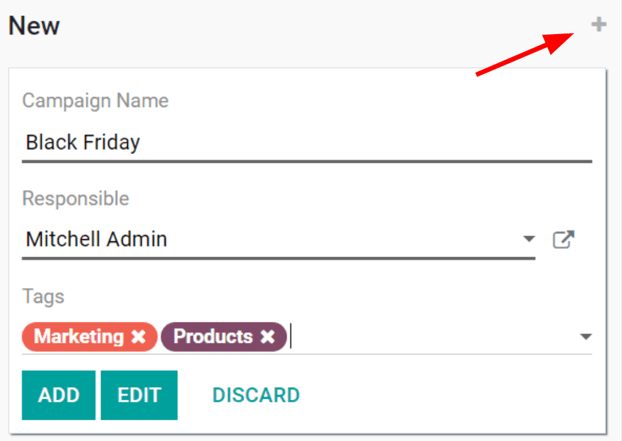 Xem tùy chọn thêm nhanh cho chiến dịch trong Odoo Marketing trên Mạng xã hội.