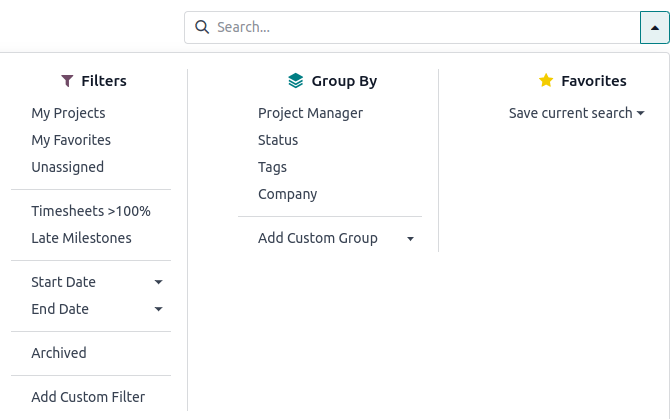 Chế độ xem Search của mô hình Dự án trên chế độ xem Kanban