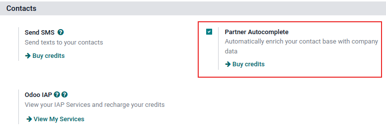 Chế độ xem trang cài đặt và việc kích hoạt tính năng trong Odoo.