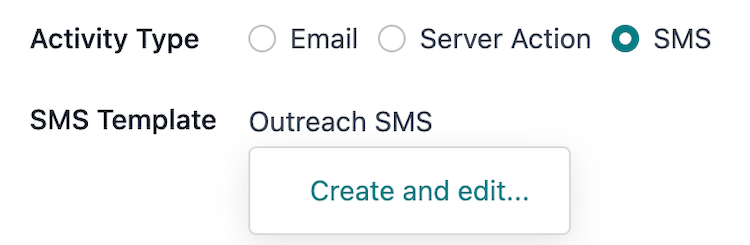 Tùy chọn tạo và chỉnh sửa email trong menu thả xuống trên cửa sổ bật lên tạo hoạt động.