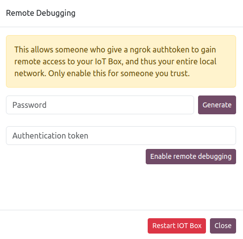 Cửa sổ tạo mật khẩu Remote Debugging.