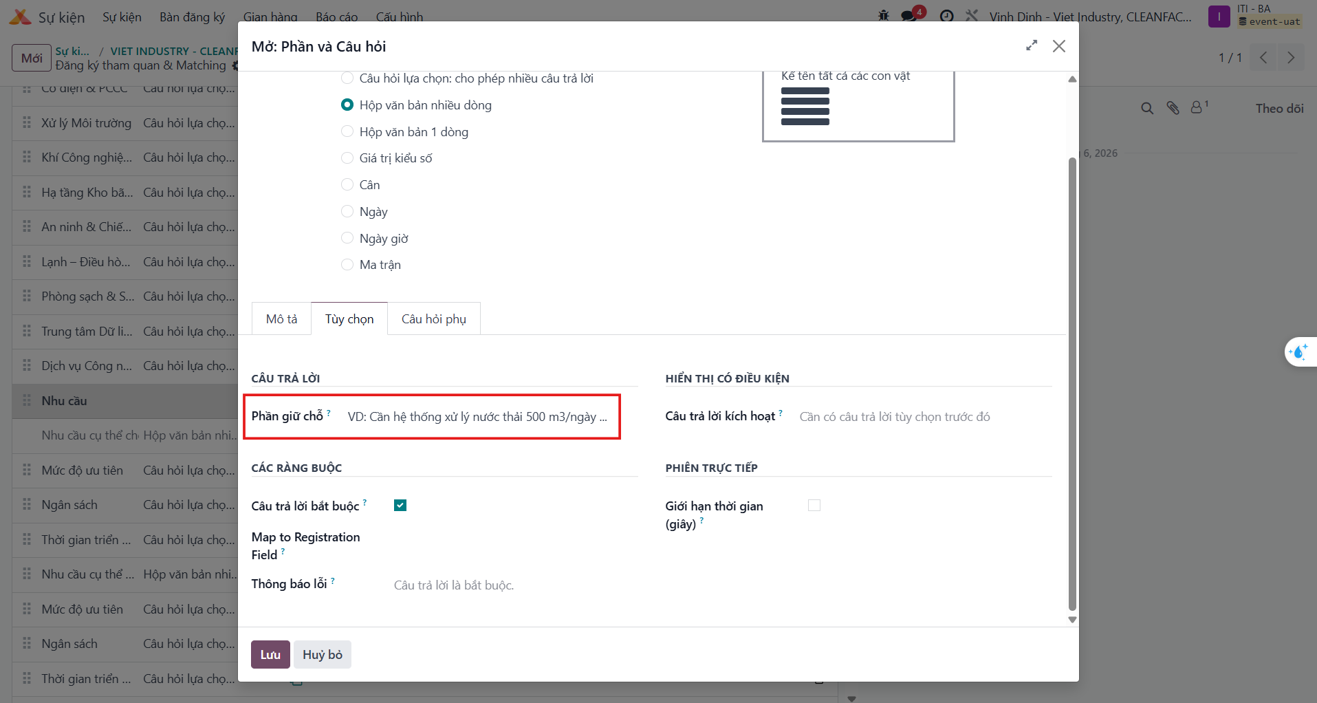 Cài đặt mô tả cho ô giữ chỗ Placeholder