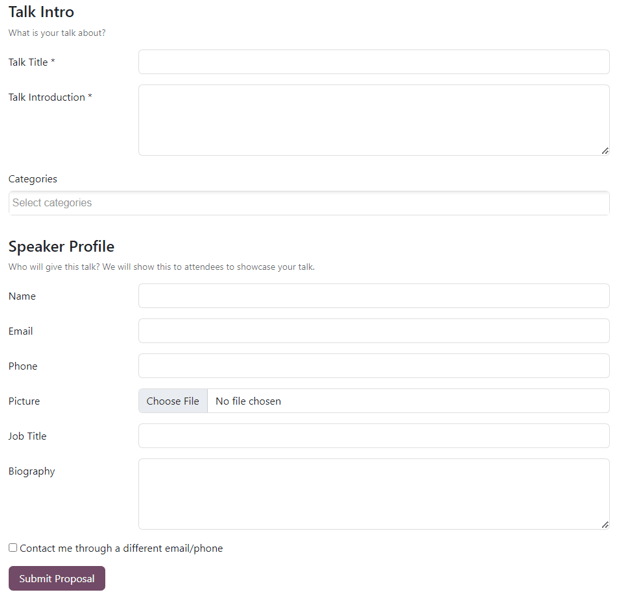 Trang Talk Proposals trên trang web sự kiện được xây dựng bằng ứng dụng Odoo Events.