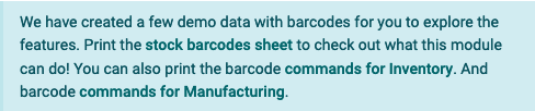 Cửa sổ bật lên nhắc dữ liệu mẫu trên màn hình chính của ứng dụng Barcode.