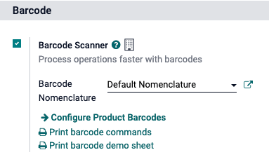Tính năng Barcode đã bật trong cài đặt ứng dụng Tồn kho.