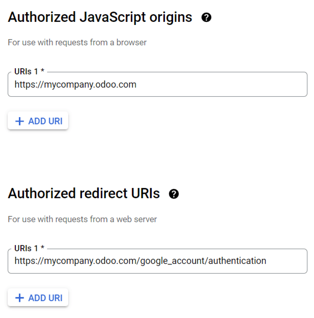 Thêm nguồn JavaScript được ủy quyền và URI chuyển hướng được ủy quyền.