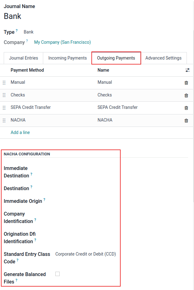 Cài đặt cấu hình NACHA (National Automated Clearing House Association) trên Odoo.