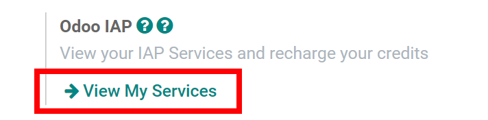 Mua tín dụng trong cài đặt Odoo IAP.