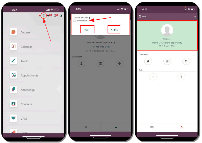 Bố cục của ứng dụng VoIP trên thiết bị di động.