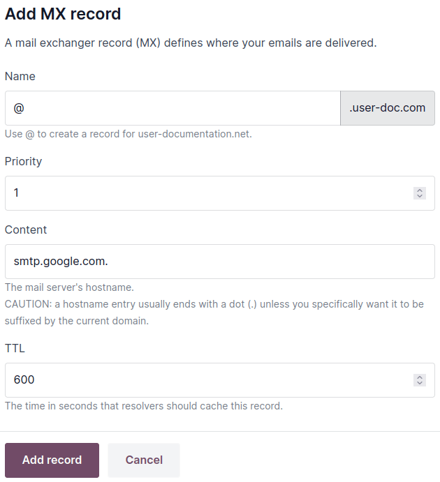 Tạo bản ghi MX để chuyển hướng email đến Gmail