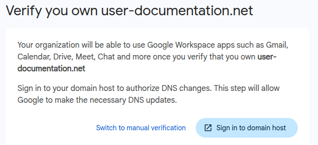 Chuyển sang xác minh tên miền thủ công trên Google Workspace